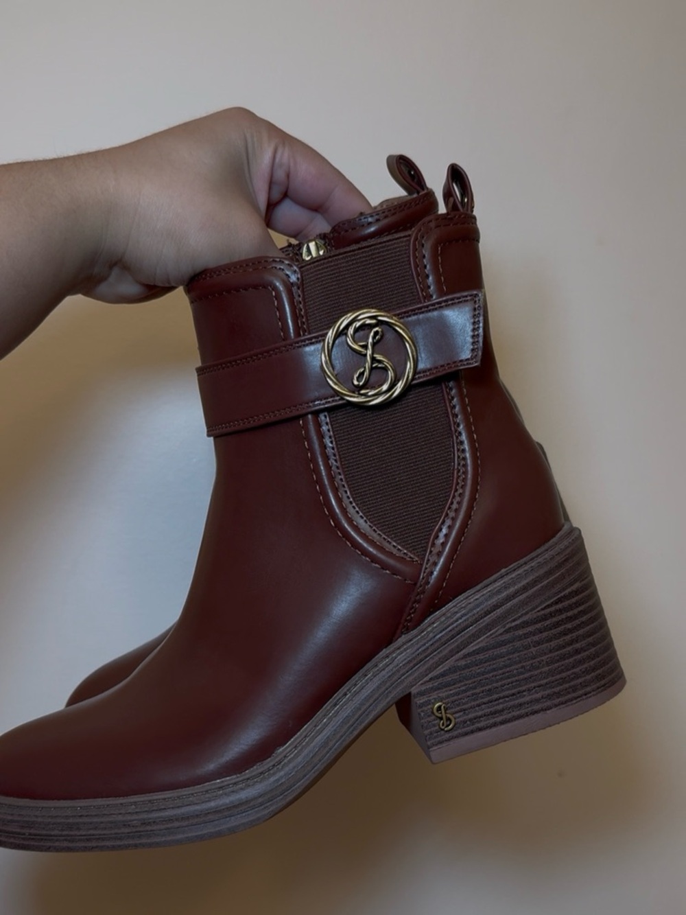 Women's Brown Leather Ankle Boot with Decorative Buckle